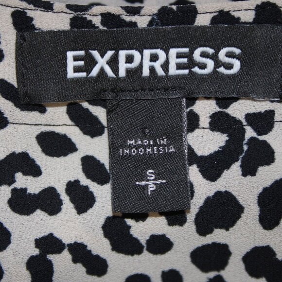 Express Top Sz SP Black Tan Animal Print V Neck 100% Polyester Top - Picture 9 of 12